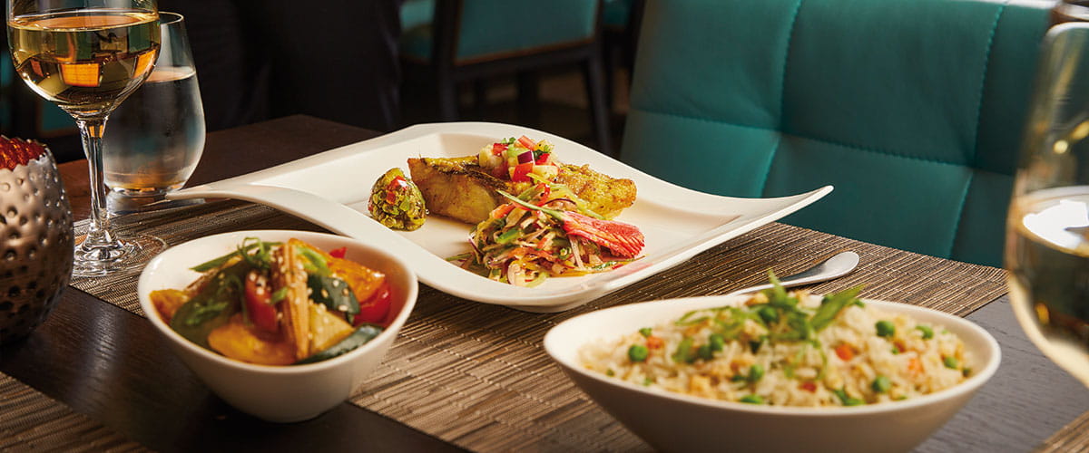 Dishes served in the East to West speciality restaurant on Spirit of Discovery